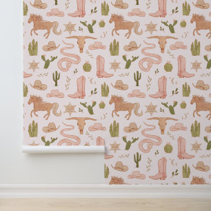 Cowboy Western Girl's Room Wallpaper