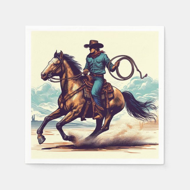 Cowboy Western Horse Birthday Napkin (Front)