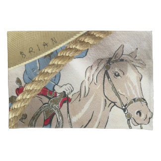 COWBOY western horse personalised rope trim name Pillowcase