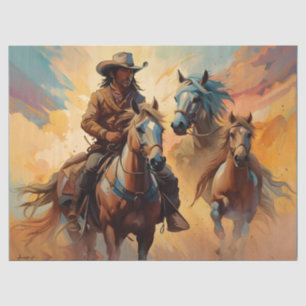 Cowboy Western Horses blue Tan Collage Tissue Paper