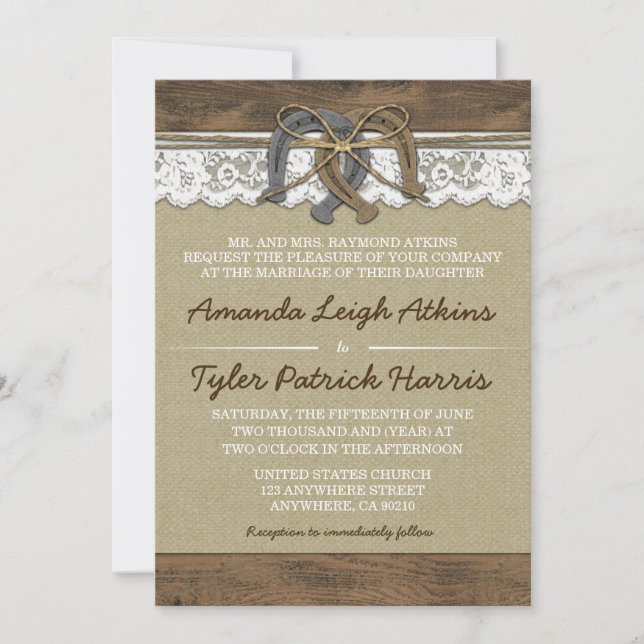 Cowboy Western Horseshoe Wedding Invitations (Front)