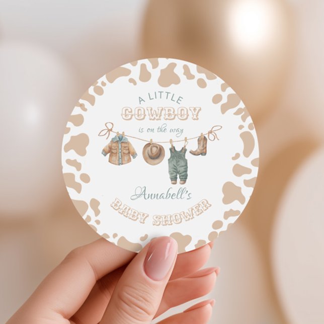 Cowboy Western Light Brown Boy Baby Shower Classic Round Sticker (Creator Uploaded)