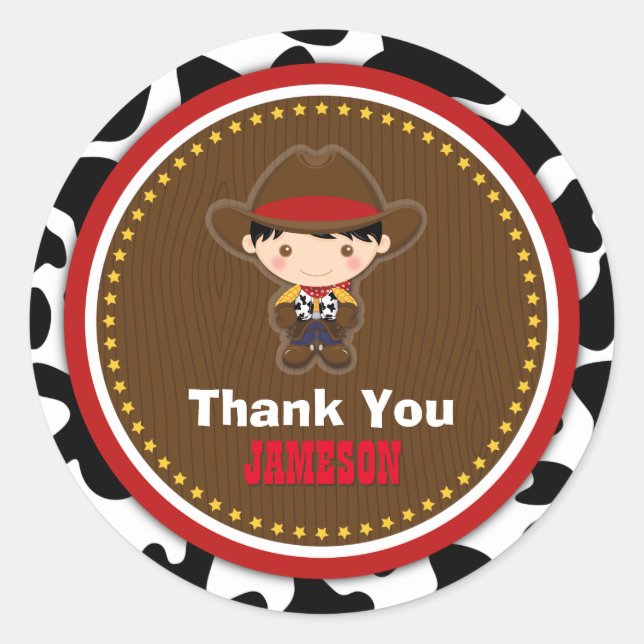Cowboy Western Old West Birthday Classic Round Sticker (Front)
