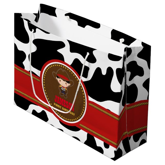 Cowboy Western Old West Birthday Large Gift Bag (Front Angled)