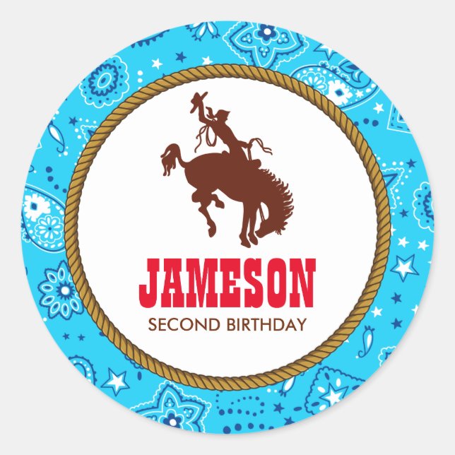 Cowboy Western Old West Birthday Party Classic Round Sticker (Front)