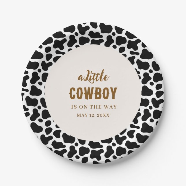Cowboy Western Paper Plates with Cow Print (Front)