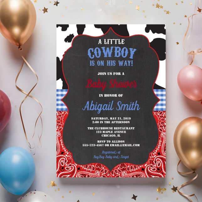 Cowboy western red bandanna blue boy baby shower invitation (Creator Uploaded)