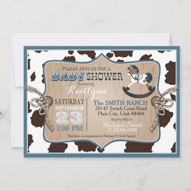 Cowboy Western Rocking Horse Baby Shower Invitation (Front)
