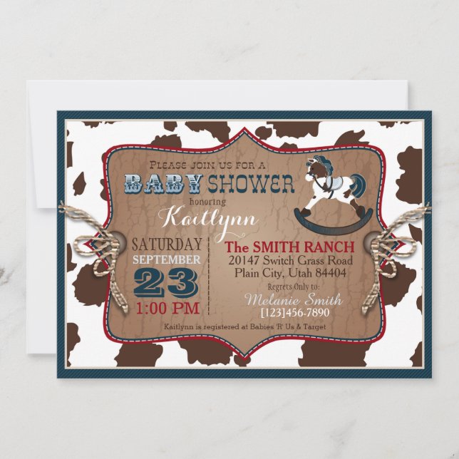 Cowboy Western Rocking Horse Baby Shower Invitation (Front)