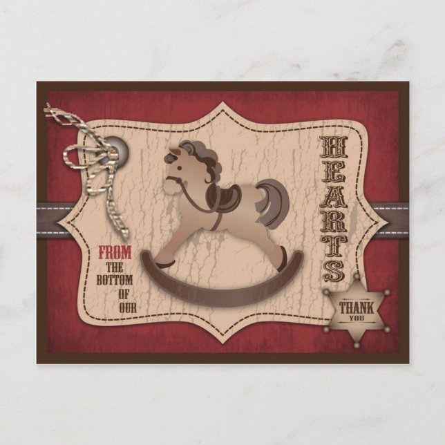Cowboy Western Rocking Horse Thank You Postcard (Front)