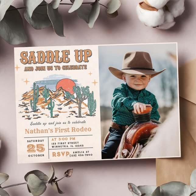 Cowboy Western Rodeo 1st Birthday Party Photo Invitation (Creator Uploaded)