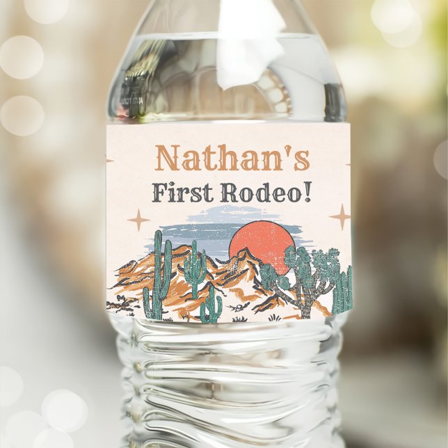 Cowboy Western Rodeo 1st Birthday  Water Bottle Label (Creator Uploaded)