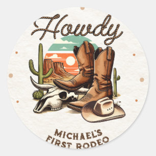Cowboy Western Rodeo Birthday Kids  Classic Round Sticker