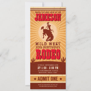 Cowboy Western Rodeo Birthday Ticket Pass Invitation