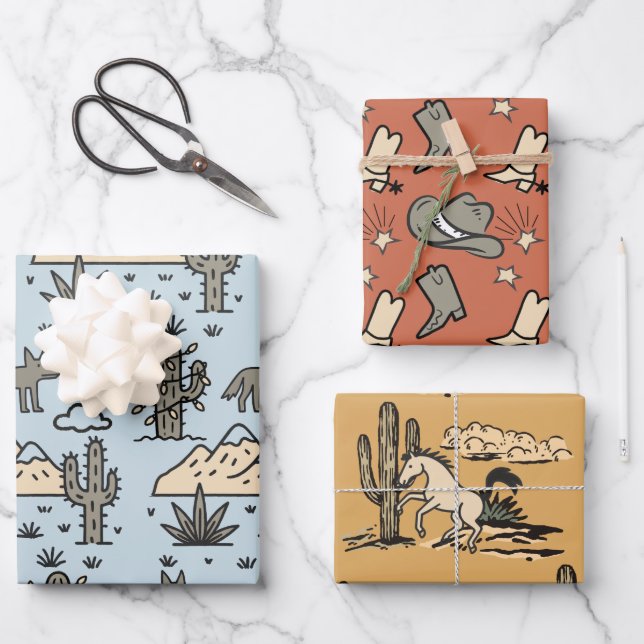 Cowboy Western Rodeo Hand drawn Doodle Wrapping Paper Sheet (Front)