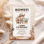 Cowboy Western Rodeo Kids Birthday Invitations<br><div class="desc">Rustic western kids birthday invitations featuring party confetti,  dessert scenery with horses,  a cute cowboy,  and a modern celebration template that is easy to personalise.</div>