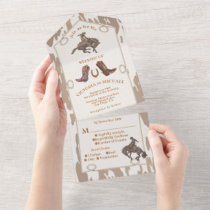 Cowboy Western Rodeo Wedding All In One Invitation