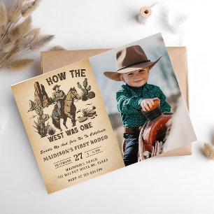 Cowboy Western Rodeo Wild West Birthday Photo Invitation