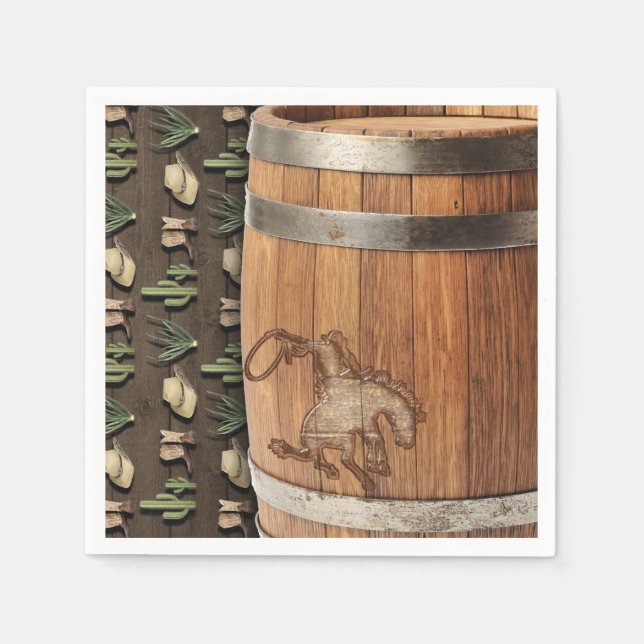 Cowboy Western Rodeo Wooden Barrel Birthday PARTY Napkin (Front)