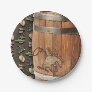 Cowboy Western Rodeo Wooden Barrel Birthday Party Paper Plate