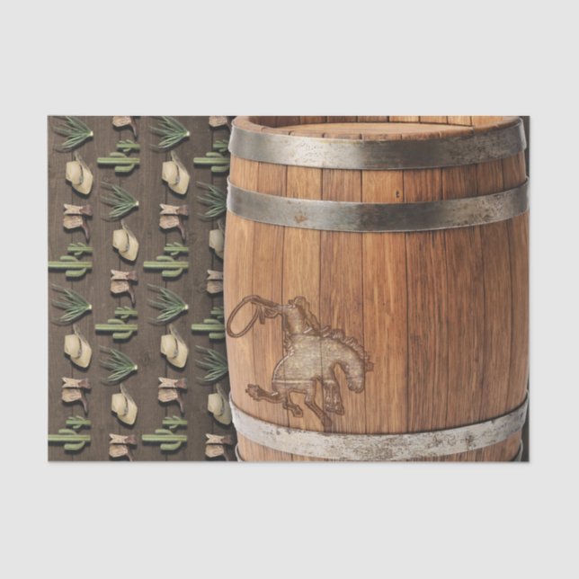 Cowboy Western Rodeo Wooden Barrel Birthday PARTY Tissue Paper (Front)