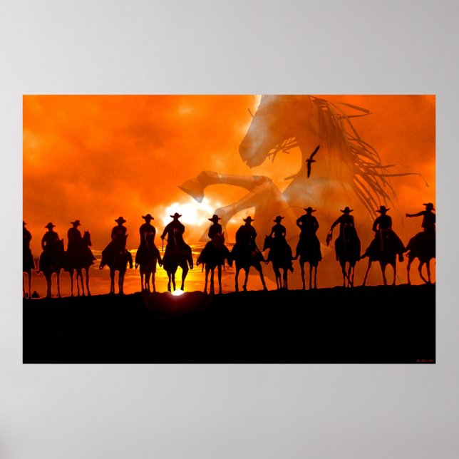 Cowboy western roundup time rodeo horse poster art (Front)