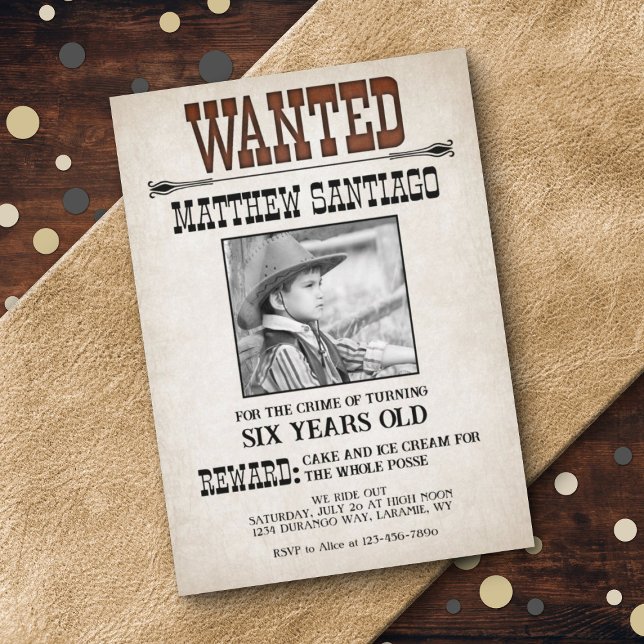 Cowboy Western Wanted Birthday Invitation (Creator Uploaded)