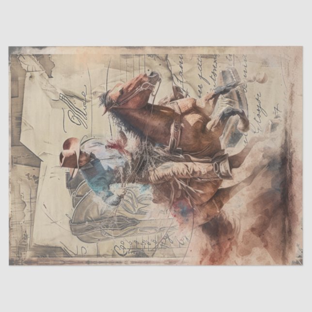 Cowboy Western Watercolor Decoupage Tissue Paper (Front)