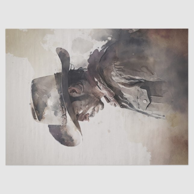 Cowboy Western Watercolor Decoupage Tissue Paper (Front)