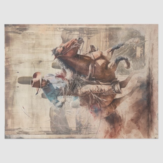 Cowboy Western Watercolor Decoupage Tissue Paper (Front)