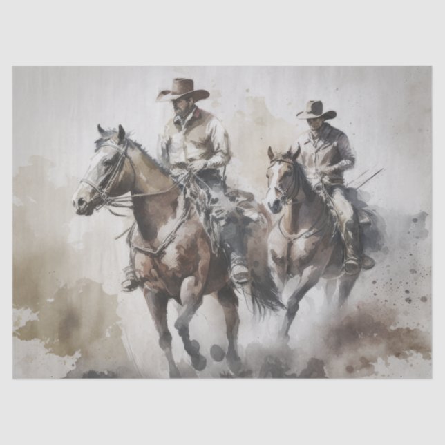 Cowboy Western Watercolor Decoupage Tissue Paper (Front)