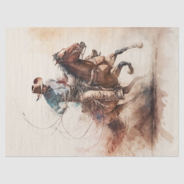 Cowboy Western Watercolor Decoupage Tissue Paper (Front)