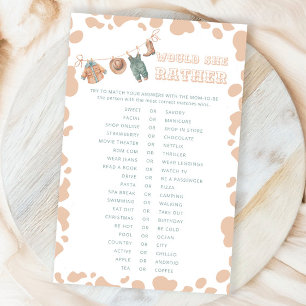 Cowboy Western Would She Rather Baby Shower Game
