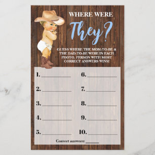 Cowboy Where Were They Blue Baby Shower Game Card