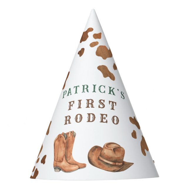 Cowboy Wild West 1st Rodeo Birthday Party Party Hat (Front)