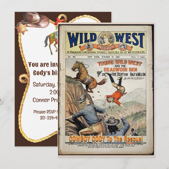Cowboy Wild West Add Boy's Details Birthday Party Invitation (Front/Back)