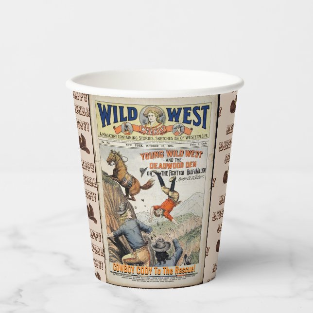 Cowboy Wild West Add Boy's Name Birthday Party Paper Cups (Front)