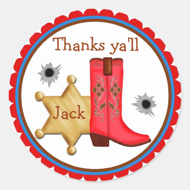 Cowboy  Wild West  Birthday  Stickers (Front)