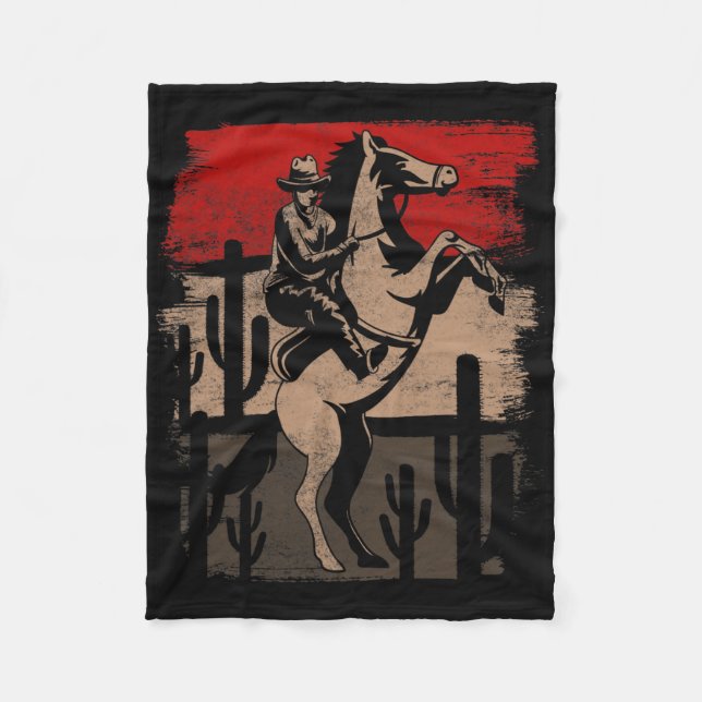 Cowboy Wild West Country Horseck Riding Horse Retr Fleece Blanket (Front)