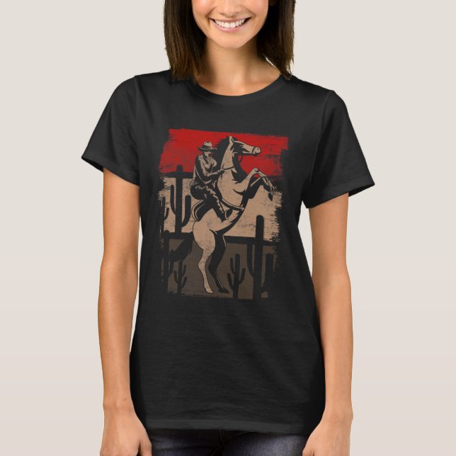 Cowboy Wild West Country Horseck Riding Horse Retr T-Shirt (Front)