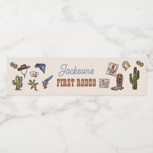 Cowboy Wild West First Rodeo Boy Birthday Water Bottle Label
