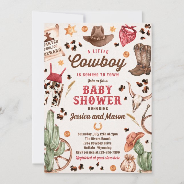 Cowboy Wild West Rodeo Ranch Boy Baby Shower Invitation (Front)