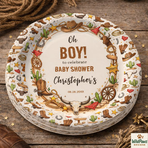 Cowboy Wild West Rodeo Ranch   Rustic Western Baby Paper Plate