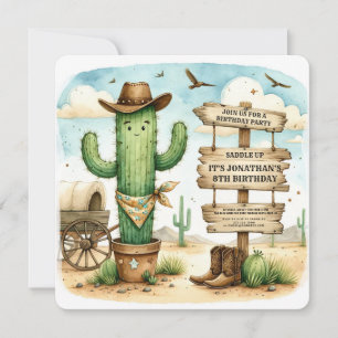 Cowboy Wild Western Cactus Birthday Party  Invitation