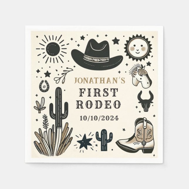 Cowboy Wild Western First Rodeo First Birthday 1st Napkin (Front)