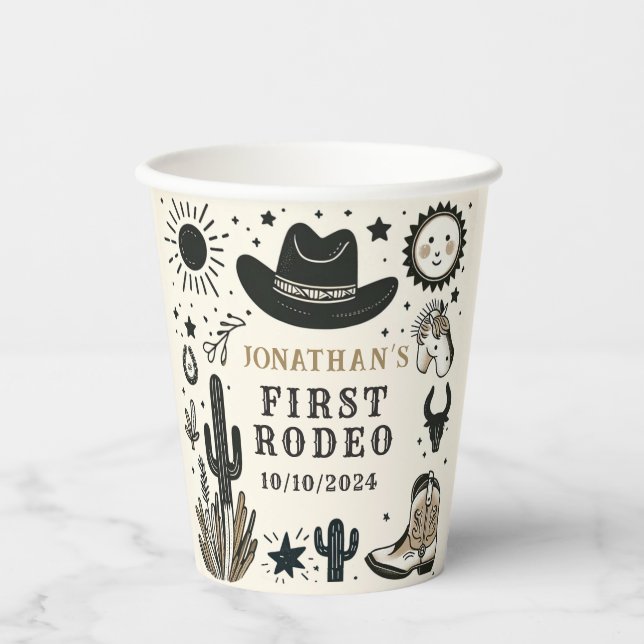 Cowboy Wild Western First Rodeo First Birthday 1st Paper Cups (Front)