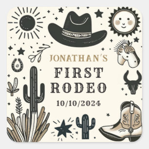 Cowboy Wild Western First Rodeo First Birthday 1st Square Sticker