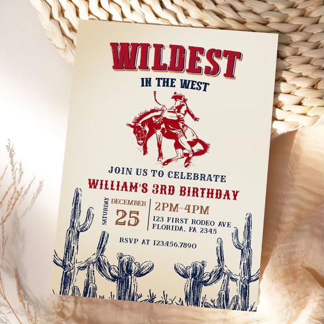 Cowboy Wildest In The West 3rd Birthday  Invitation (Creator Uploaded)