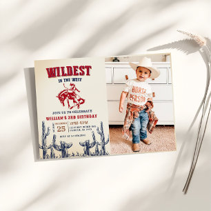 Cowboy Wildest In The West 3rd Birthday Photo Invitation