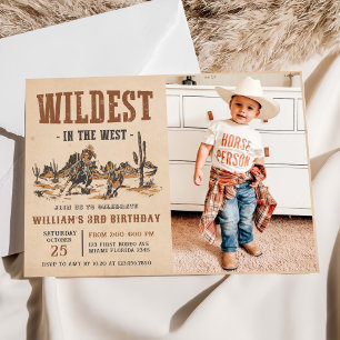 Cowboy Wildest In The West 3rd Birthday Photo Invitation